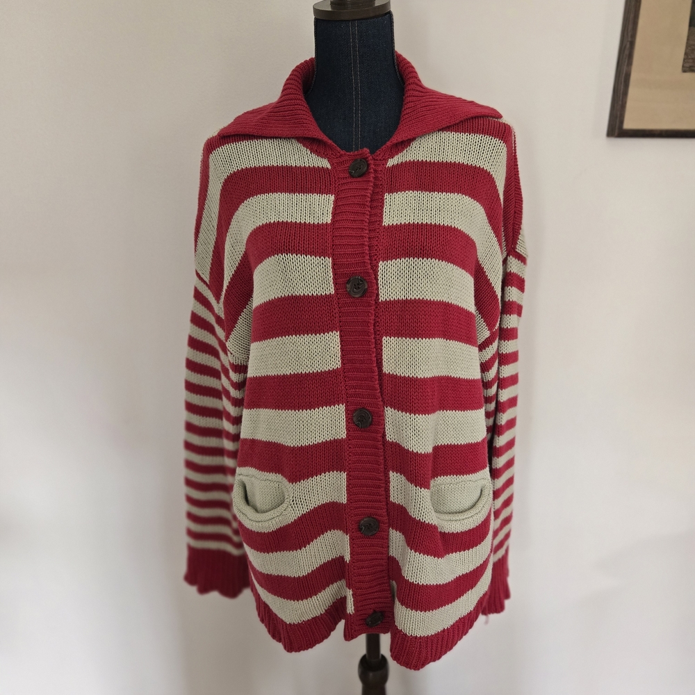 BDG Bold Red and Cream Striped Cardigan